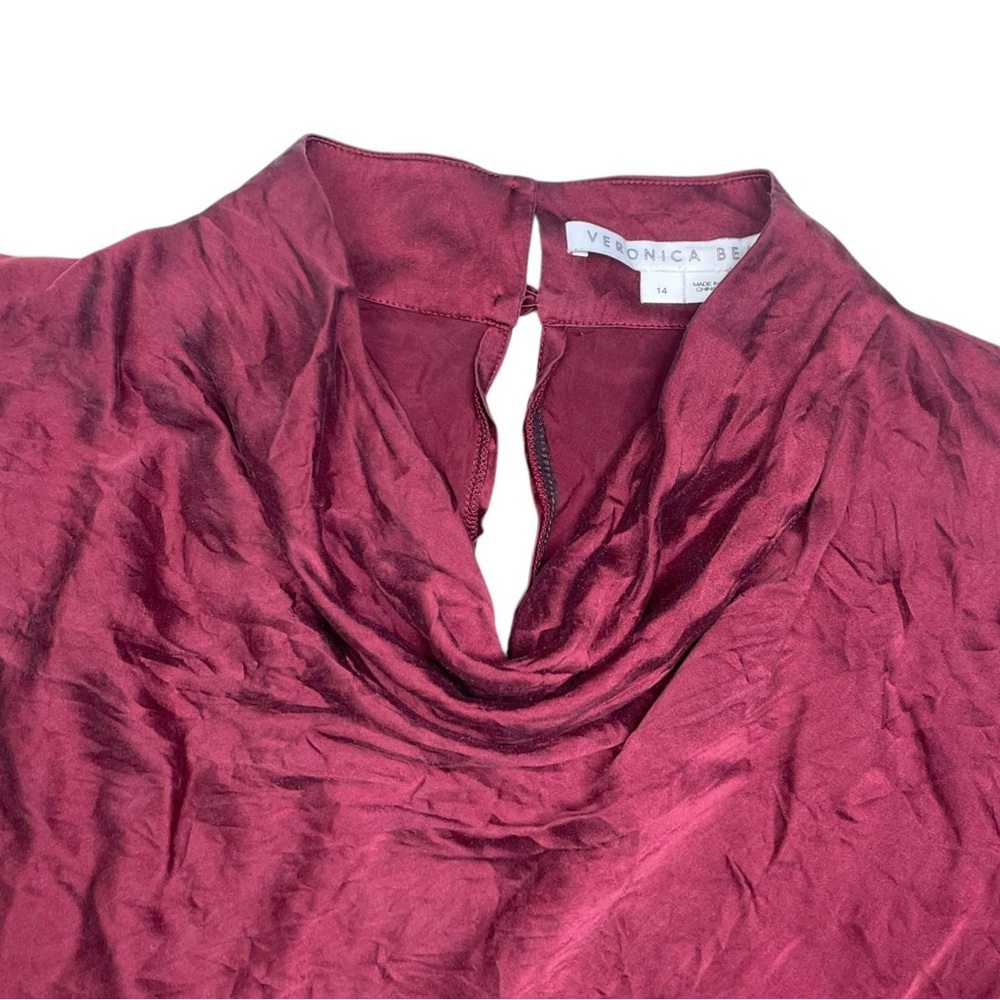 VERONICA BEARD Silk Blouse Size 14 Red Long Sleeve Mock Neck Lightweight - Picture 3 of 12
